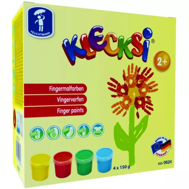 Feuchtmann Spielwaren 6330624 KLECKSi 4 Dosen á 150g hochwertige Fingermalfarben
