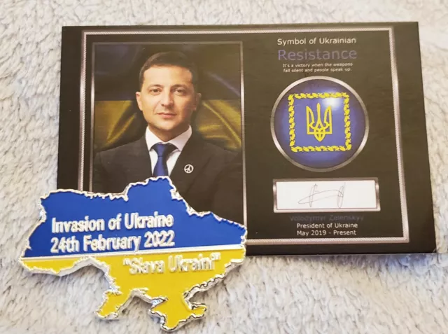 Moneda de Plata Ucrania Mapa Guerra Volodymyr Zelenskyy Autógrafo Bandera de la OTAN Líder de EE. UU.