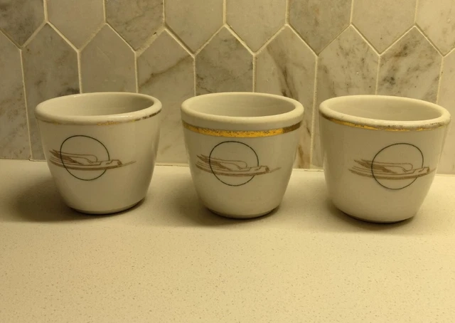 VINTAGE Original Trenton China 50's UNION PACIFIC Streamliner Dining Car  3 Cups
