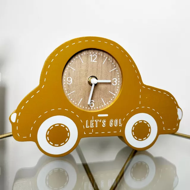 Reloj amarillo para coche niños madera mostaza niño dormitorio guardería escritorio batería