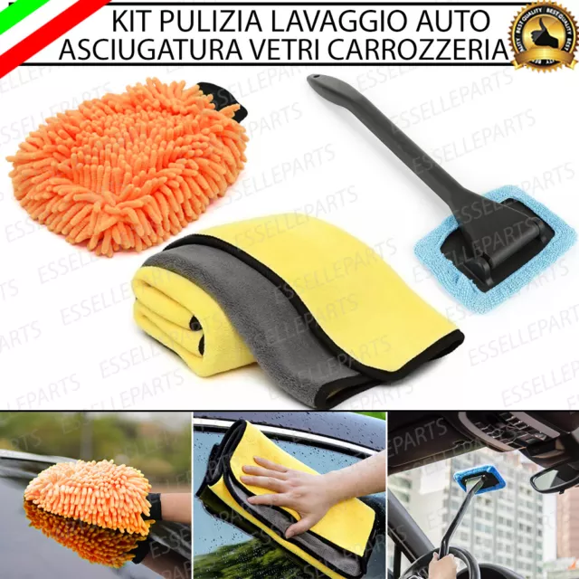 Kit Pulizia Lavaggio Asciugatura Carrozzeria Interni Vetri Parabrezza Auto Moto