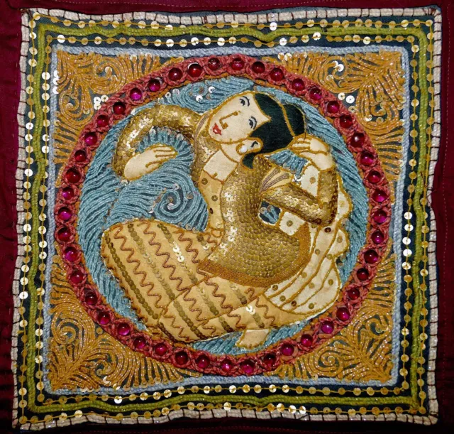 Vintage KALAGA Burmese Myanmar Mandalay KINNARA Tapestry Padded Embroidery