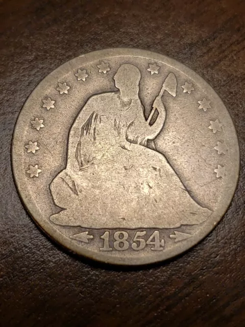 1854 Arrows 50c Seated Liberty Silver Half Dollar Free Shipping