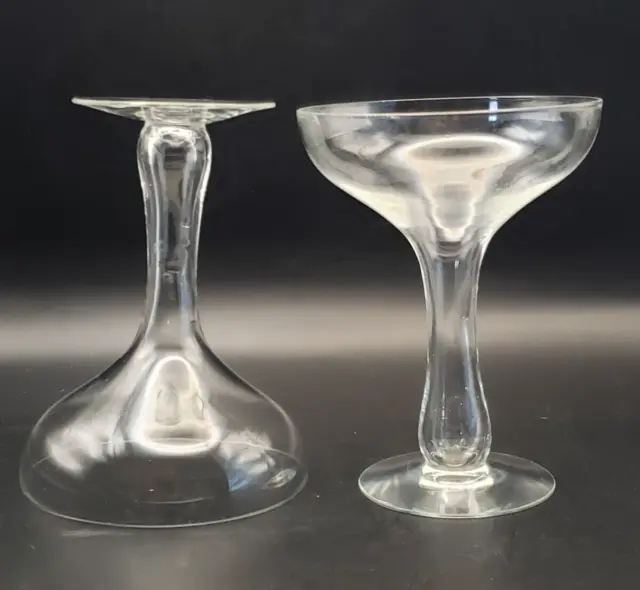 Vintage Hollow Stem Champagne Coupe Barware Wedding Toast Glass Set of 2