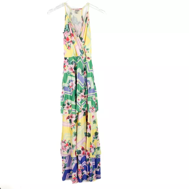ASOS Floral Chevron Multi Color Tiered Surplice Maxi Dress Size 0 EUC T2150