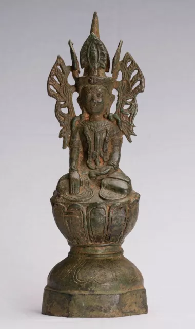 Antike burmesische Stil Bronze Shan Erleuchtung sitzende Buddha-Statue - 35 cm/14"