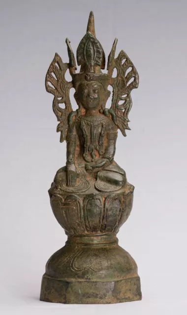 Antique Burmese Style Bronze Shan Enlightenment Seated Buddha Statue - 35cm/14"