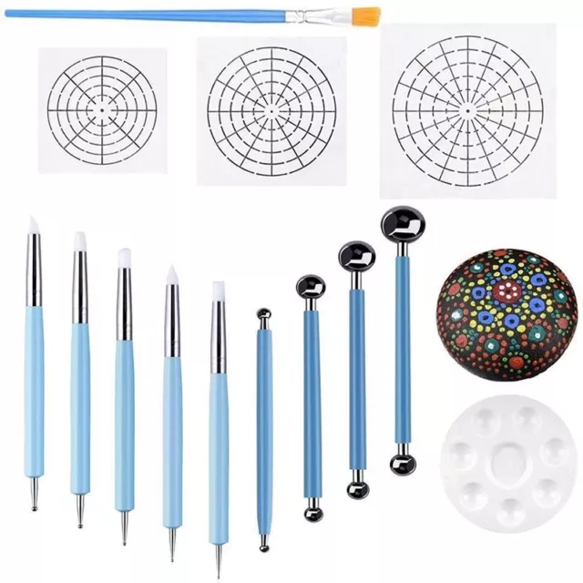 3X(Ensemble de 14 Outils de Pochoir de Pointage Mandala  de Peinture de 2955