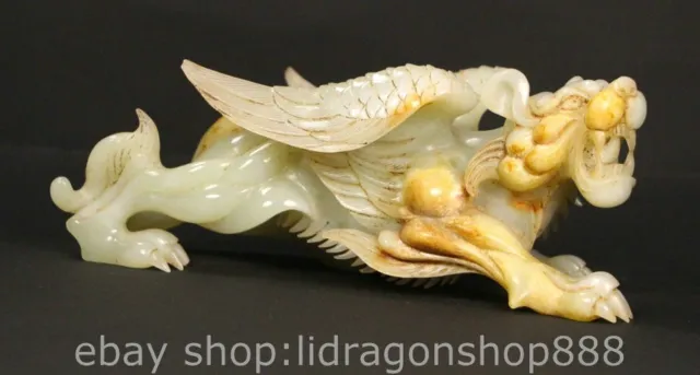 8.6" Chinese Natural Hetian Nephrite Jade Carving Flying Tiger Statue Sculpture