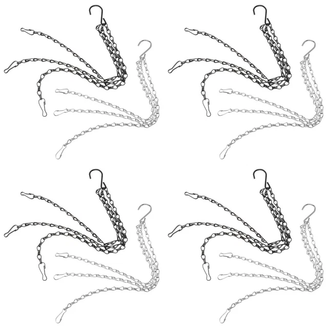 Set 3 Catene Portavasi In Metallo Con Clip E Gancio A S - 40cm, Per Fiori, Lanterne, Uccelli (Nero) - 3