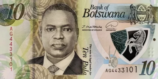 Botswana 10 Pula 2020 Mokgweetsi Eric Keabetswe Masisi on front UNC Polymer