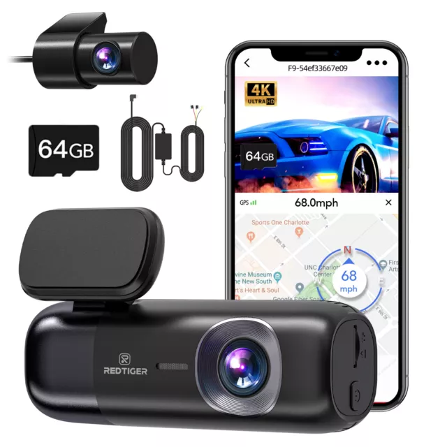 REDTIGER Dash Camera Front and Rear 4K Dash Cam WiFi & GPS with  Hardwire Kit