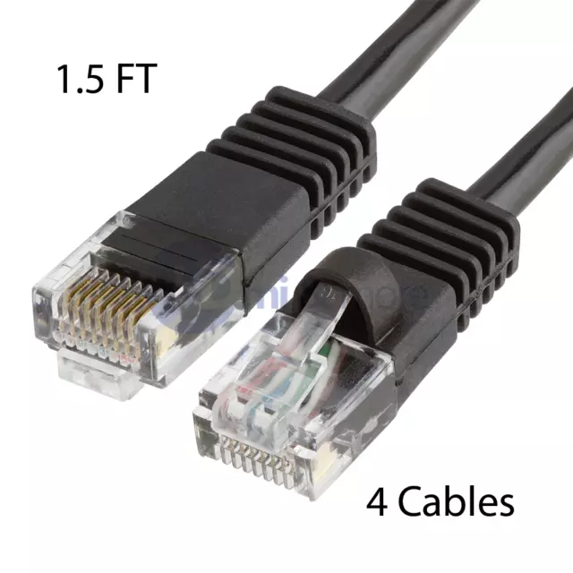 4x 1.5FT CAT5e Cable Ethernet Lan Network CAT5 RJ45 Patch Cord Internet Black