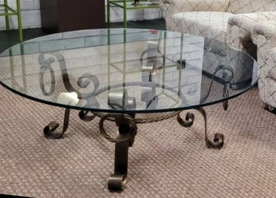 Mid Century Hollywood Regency Bronze Gilded Iron Scroll 42" Glass Coffee Table**