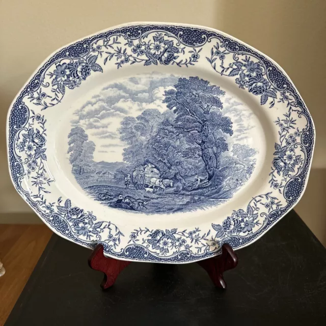 Vintage Royal Tudor Ware "Olde England" Serving Platter Barker Bros Blue Plate