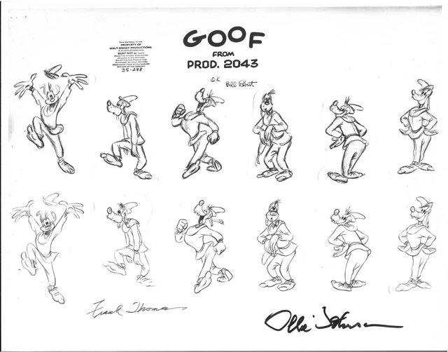 DISNEY PHOTOSTAT MODEL Sheet Goofy Art Goof Classic Disney signed FT/OJ ...