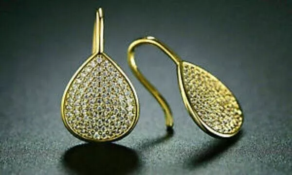 1. 20Ct Round Lab-Created Diamond Halo Drop Dangle Earring 14K Yellow Gold Fini