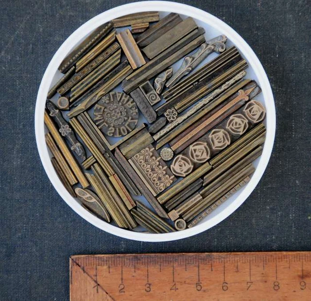 Lot of brass ornaments lines bookbinding gilding bookbinder leather Art Nouveau