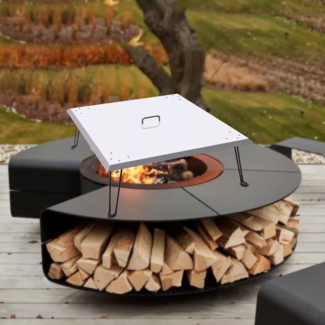 Modern 30*30*13 inch Fire Pit Burner Cover w/ Folable Leg Household Rectangular