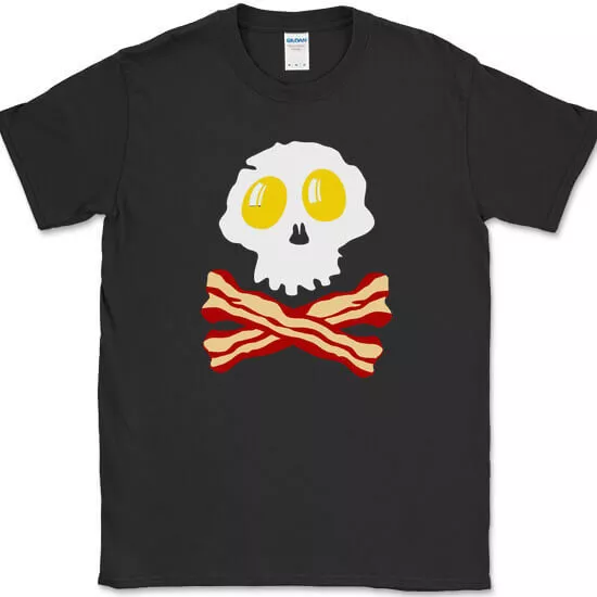 Breakfast Skull T-Shirt Funny Food Bacon and Eggs Humor Novelty Tee