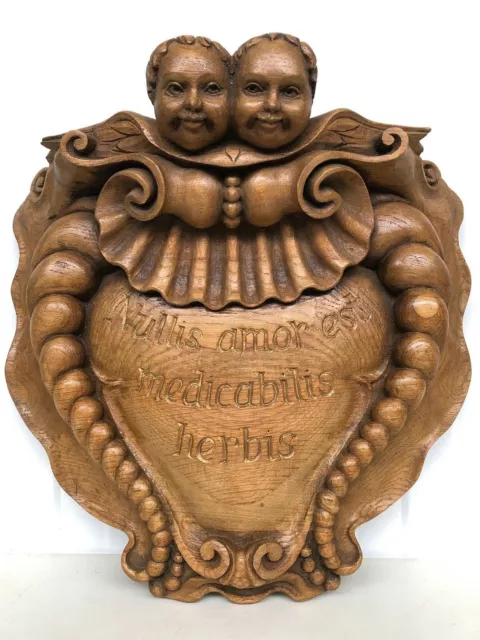 Stunning Louis XV Carving/Pediment with Cherubs in oak with latin text