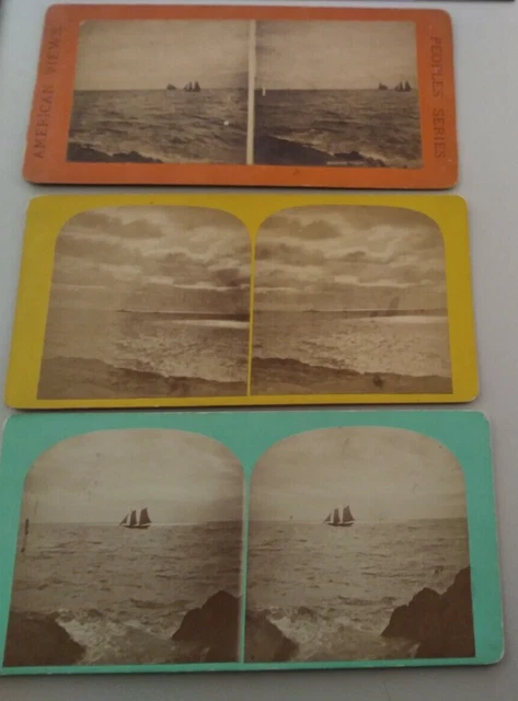 (3) Marine Stereoview Photos Sailboats Boat Ships