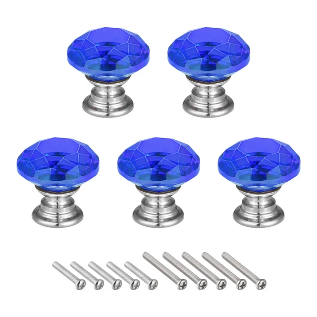 25mm Crystal Knobs Drawer Door Diamond Shaped Pulls Handles Blue 5pcs