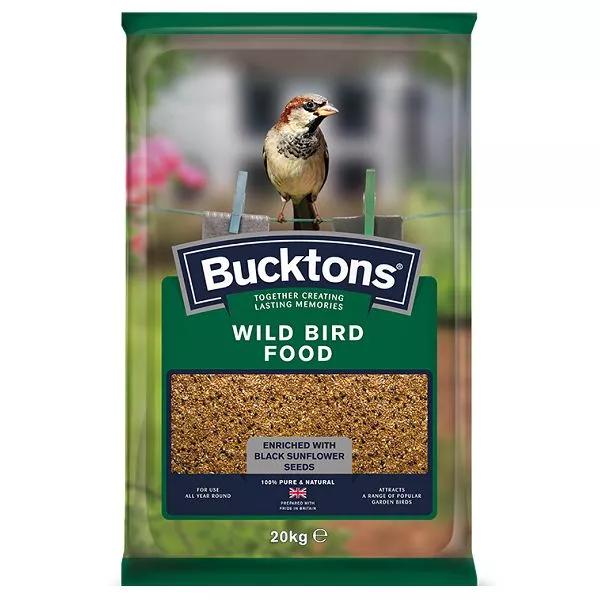 Bucktons Wild Bird Food Mix 20KG All Year Garden Feed with Black Sunflower Seeds