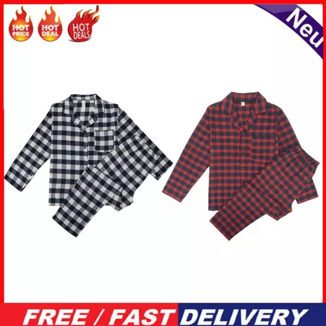 Classic Pajamas Set for Men, Long Sleeve, Plaid Button Top Pants, Autumn Winter