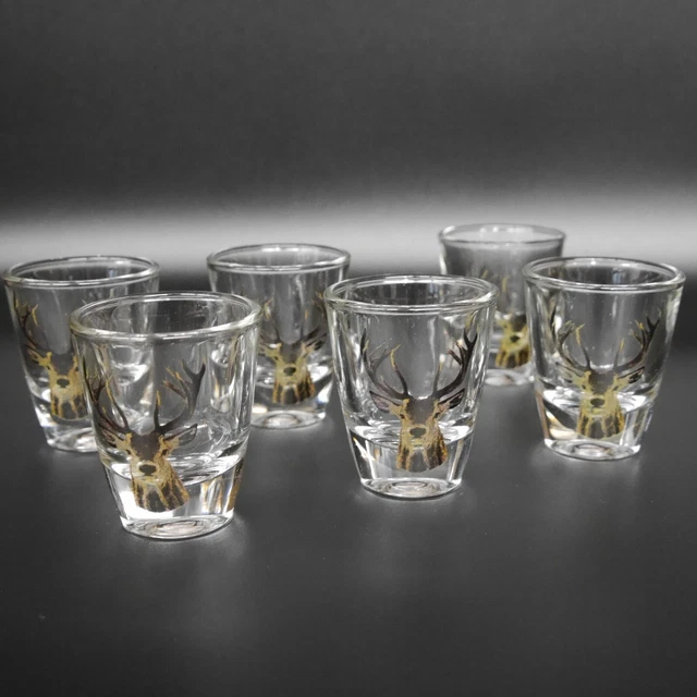 Venado Stamper Corto Vasos 6 Serie Juego 2 CL Vidrio Caza Decoración Tema Regalo