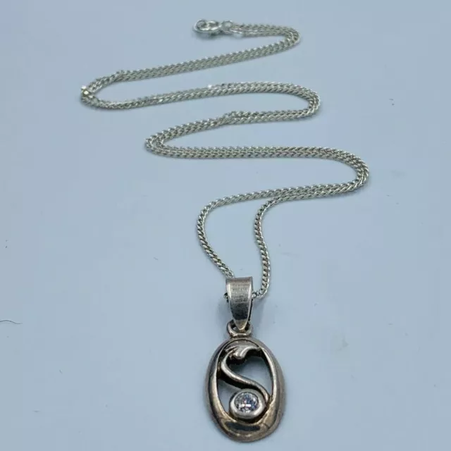 Art Nouveau Style Necklace Pendant Solid Silver 925 Cz Oval 18" Chain 635