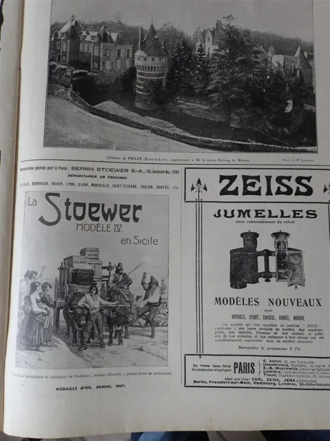 château de FRAZE (Eure et Loir) + ZEISS publicité papier ILLUSTRATION 1908