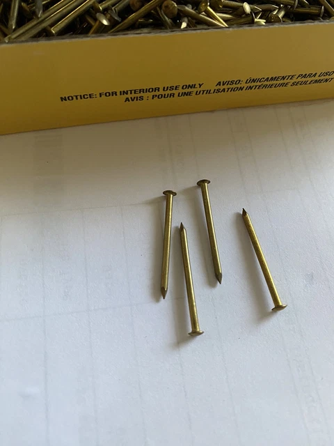Old 1” Brass Vintage NAILS 200 Escutcheon pins USA made 20 ga small head BRADS