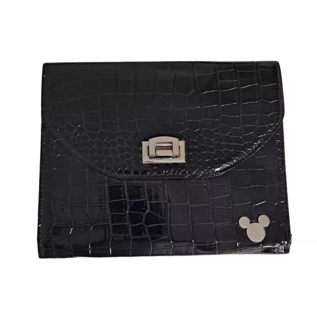 Disney Parks Bag Faux Croc Mickey Icon Electronic Tablet Case Black Clasp Silver
