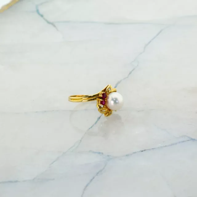 14K YELLOW GOLD Pearl, Ruby and Diamond Ring Size 5.5 $375.00 - PicClick