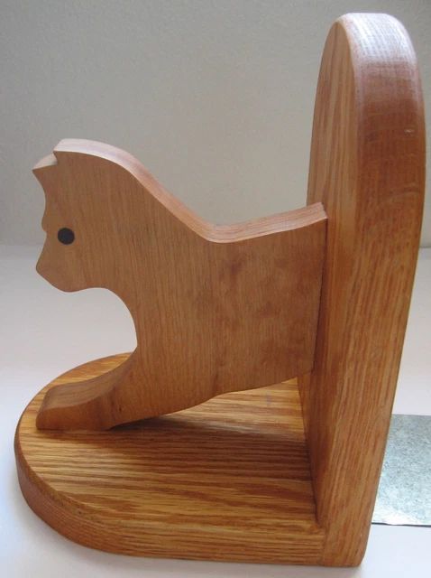 Cat Bookend Fine Wood Kitten Stretching Feline Silhouette