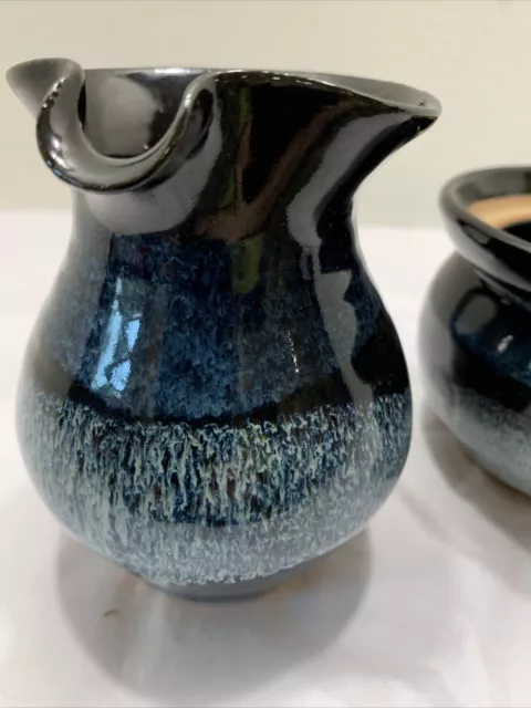Why not Pottery North Carolina Creamer Open Sugar Set Blue Ridge Mtn Blue Black