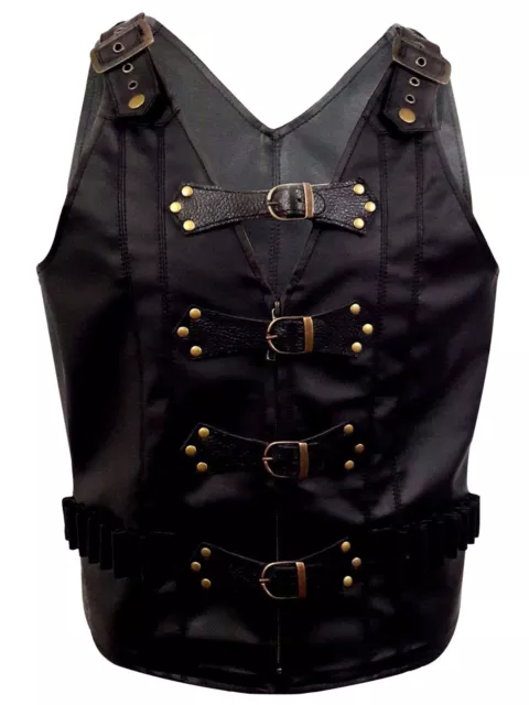 Mens Real Black Leather Heavy Duty Steampunk Gothic Style Vest Waistcoat