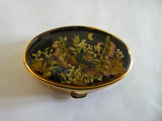 Ornate Metal Oval Dried Flower Pillbox / Trinket Box