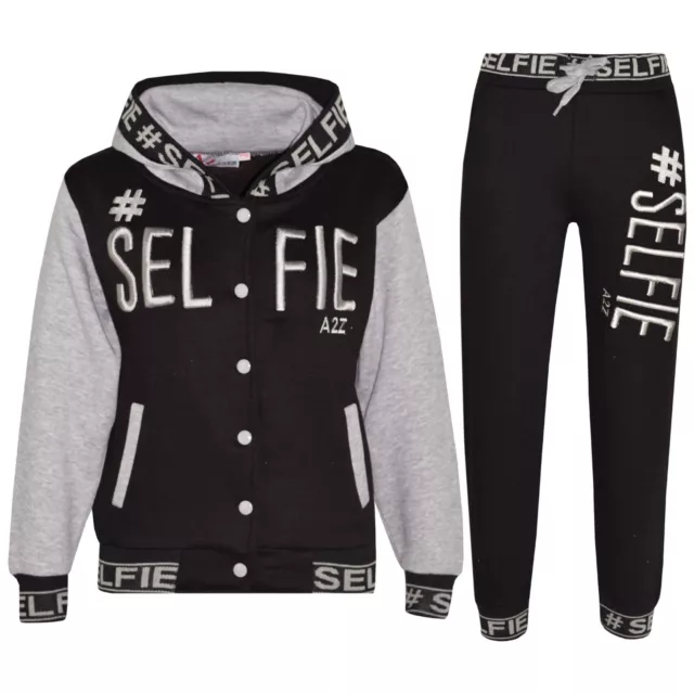 Ragazzi Ragazze Tuta Grigio # Selfie Ricamato Jogging Top Tuta Fondo