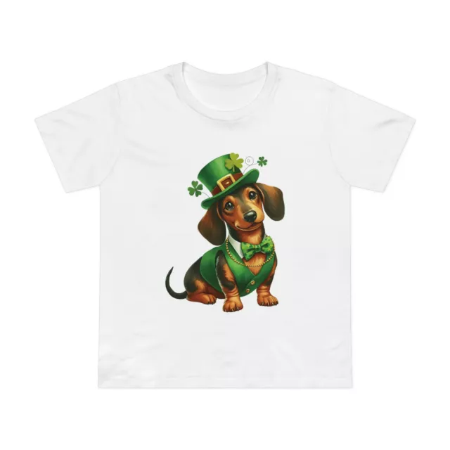 St. Patrick's Day - Dachshund Dog | Women's Premium Cotton Crewneck T-Shirt i...