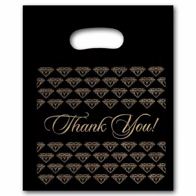 Medium Black Thank You Merchandise Plastic Retail Handle Bags 9" x 11" Tall