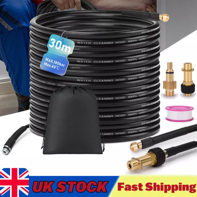 33-98.4FT Pressure Washer Drain Pipe Hose Cleaning Kit For Karcher K2-K7 180 Bar