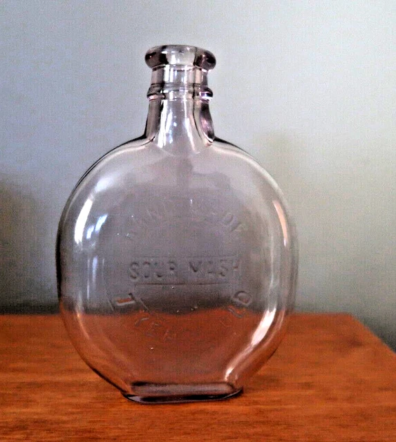 Antique Pumpkin Seed Flask Glass Bottle Embossed HAND MADE SOUR MASH 7 YEARS OLD