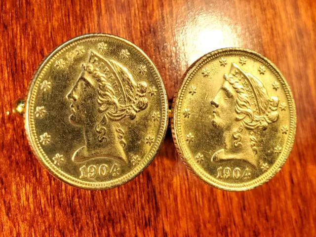 VTG TIFFANY & CO. 1904 S LIBERTY HEAD GOLD COIN CUFFLINKS ORIG. $5,500.  29.9 GR.