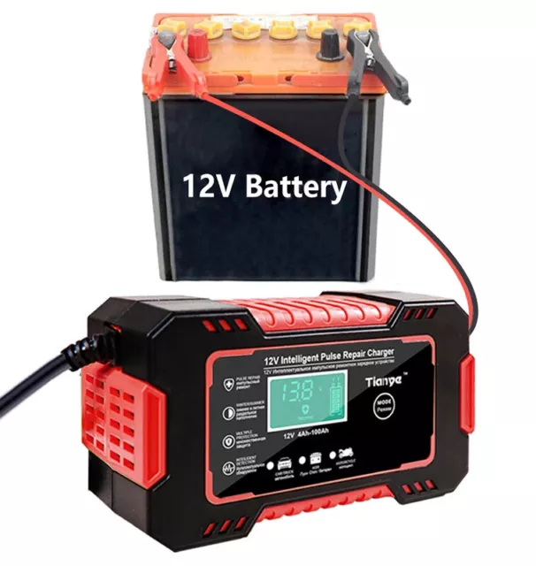 Chargeur de Batterie Voiture 12V Auto Moto LCD Numérique Charge Rapide