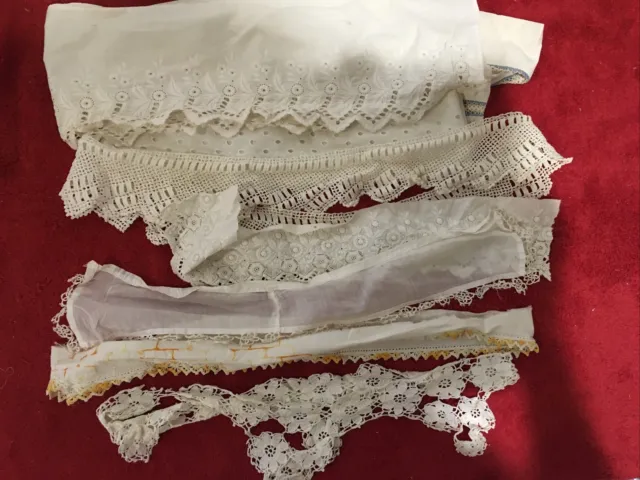 Crochet Lace Trims Fragments SOME FROM PILLOW CASES Lot of Vintage Antique