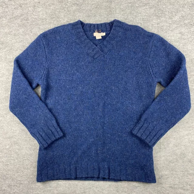 J. Crew Women's Blue Fisherman V-Neck 100% Wool Sweater Size Small Heavy LS