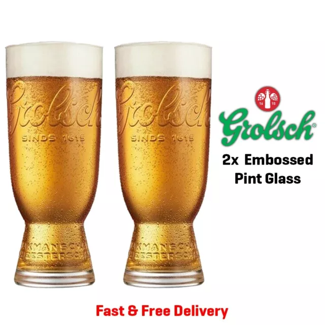 2x Grolsch One Pint 20oz Beer Glass Brand New Latest Design Shape Style CE M20