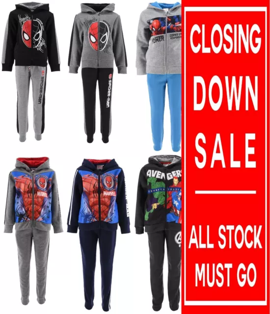 Boys Character Jogging Set Tracksuit Marvel Avengers Spiderman Hooded Top Bottom